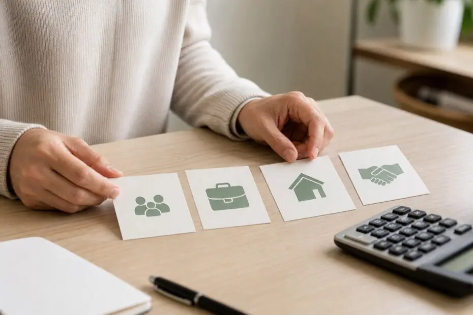 Persona comparando distintas alternativas de préstamo con una calculadora