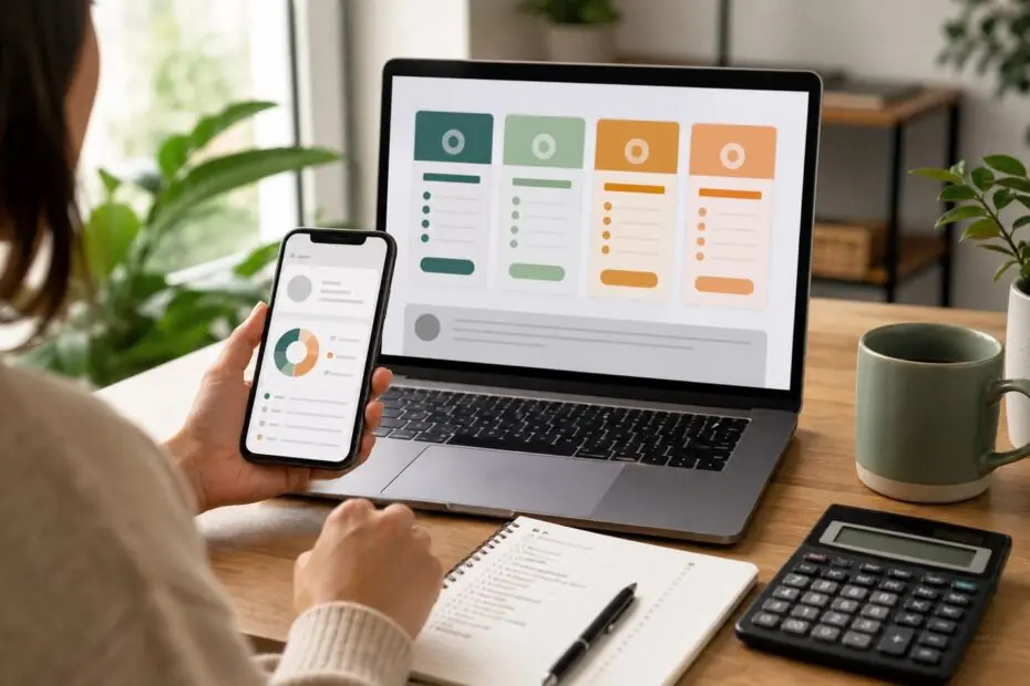 Persona comparando cuatro opciones digitales de préstamo